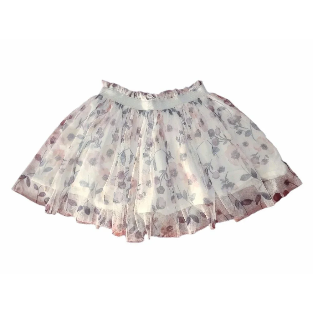 Oshkosh Layered Cream Floral Tutu Style Skirt sz 4 Girls Elastic Waist